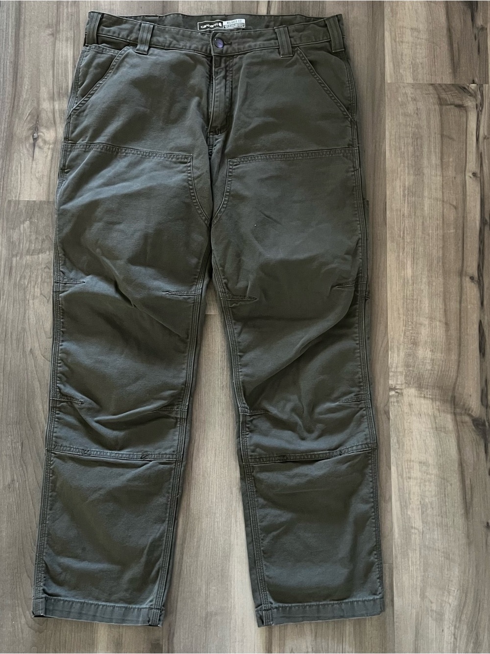 Carhartt Double Knee Pants Mens 34x30 Green Canvas Rugged Flex Rigby 102802-217